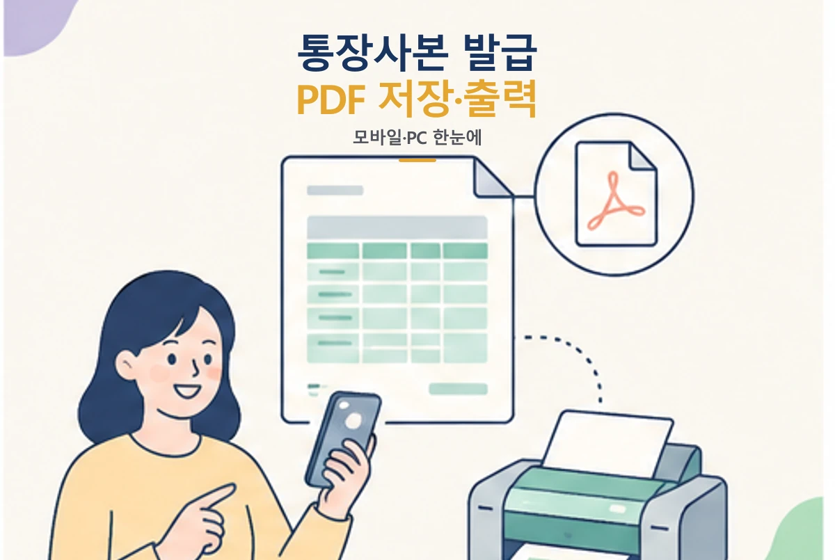 통장사본 발급 방법, 모바일 PDF 저장·PC 출력까지 핵심 내용을 설명하는 썸네일
