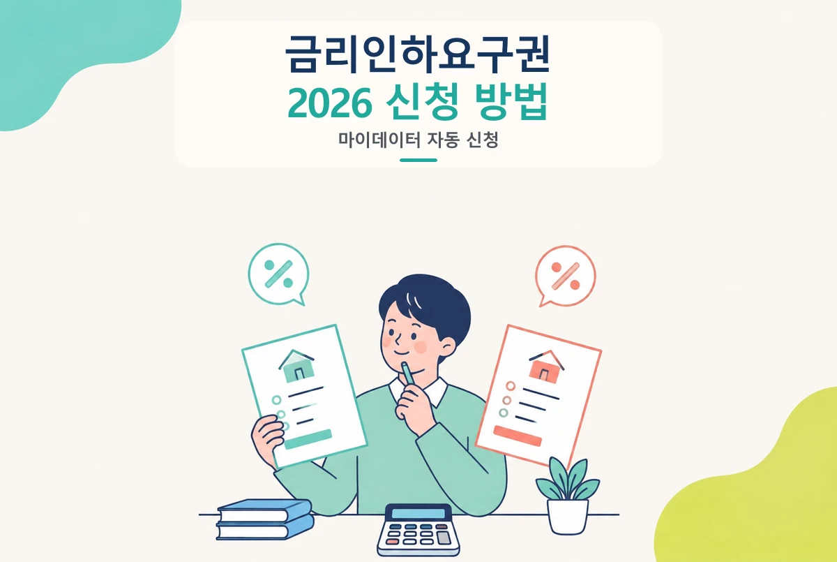 2026 금리인하요구권 신청 방법, 마이데이터 자동 신청과 승인 조건 핵심 내용을 설명하는 썸네일